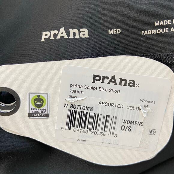 Prana Sculpt Bike Short Women's M Black Fitted High Rise Compressive Support - Picture 6 of 12